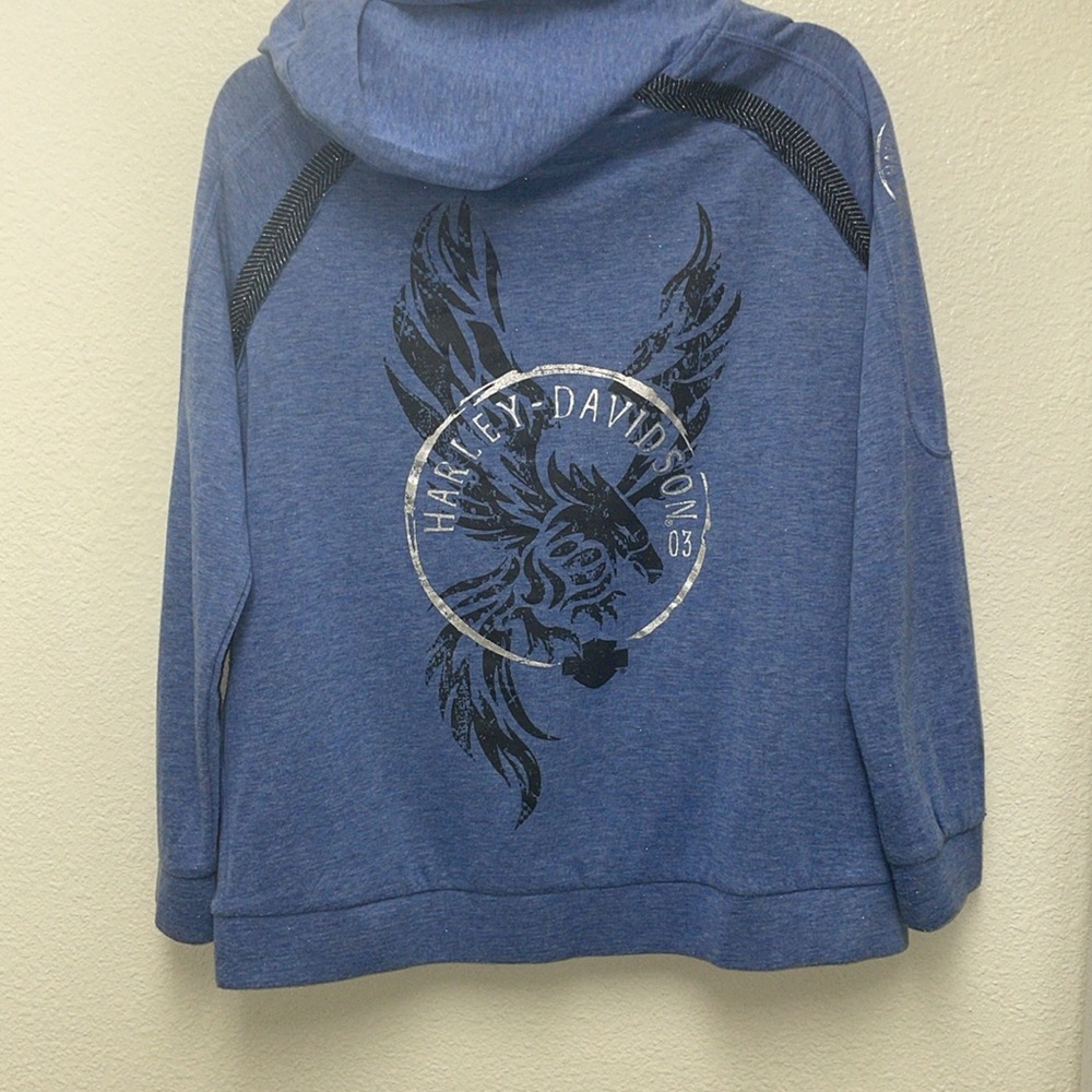 Harley Davidson Phoenix Rising Women’s Medium Blue Sweatshirt Wide Neckline